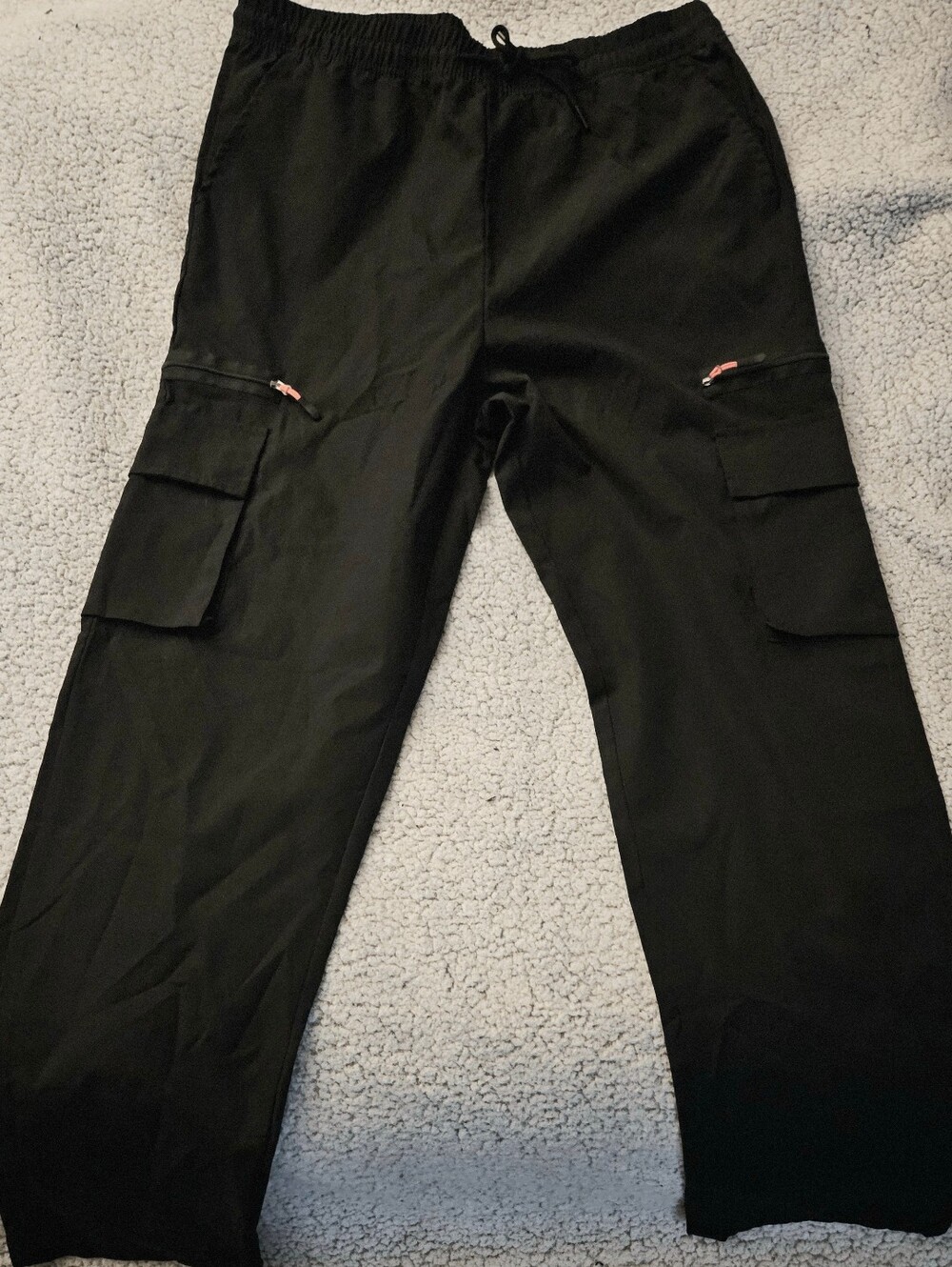 Men's Black Cargo Drawstring Pants with Zip Pocket XL